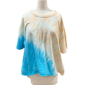 Abound Women's Blue and Orange Raw Edge Hemline Crewneck Tee Shirt XL